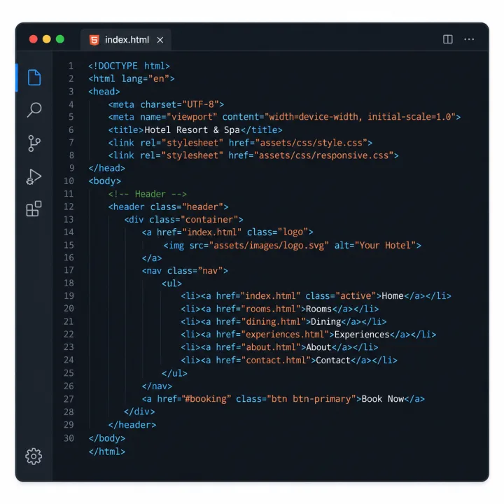 A code editor with the site's HTML open beside a live preview of the rendered homepage